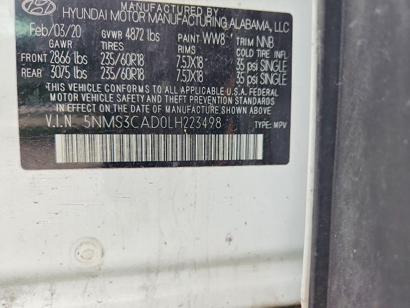 Продаж на аукціоні авто 2020 Hyundai Santa Fe, vin: 5NMS3CAD0LH223498, номер лоту: 60315536