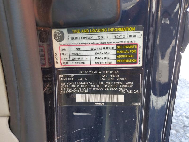 2008 Volvo C70 მანქანა იყიდება აუქციონზე, vin: YV1MC67218J046066, აუქციონის ნომერი: 62255086