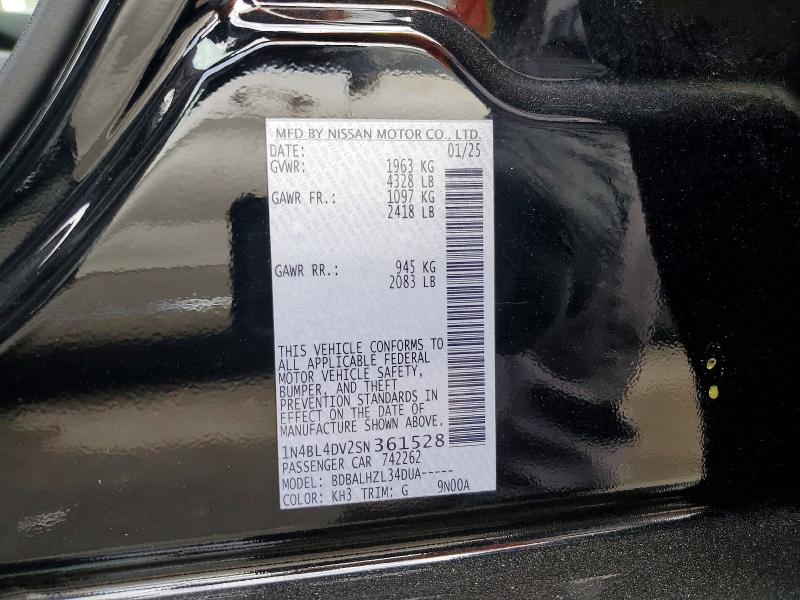 2025 Nissan Altima მანქანა იყიდება აუქციონზე, vin: 1N4BL4DV2SN361528, აუქციონის ნომერი: 59880166