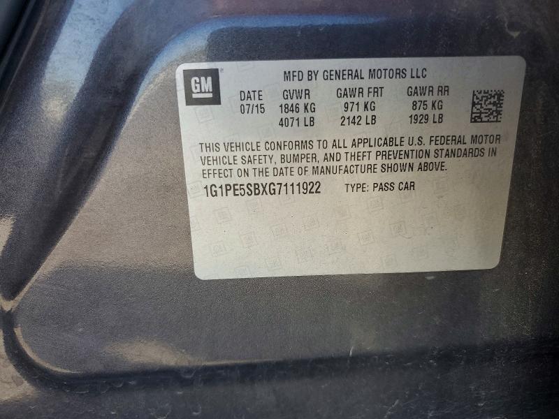 85992185 :رقم المزاد ، 1G1PE5SBXG7111922 vin ، 2016 Chevrolet Cruze Limited مزاد بيع