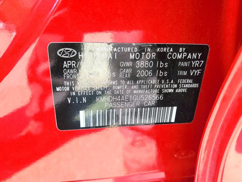 61401246 :رقم المزاد ، KMHDH4AE1GU526566 vin ، 2016 Hyundai Elantra مزاد بيع