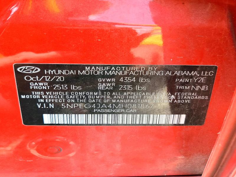 2021 Hyundai Sonata მანქანა იყიდება აუქციონზე, vin: 5NPEG4JA4MH081867, აუქციონის ნომერი: 59368466