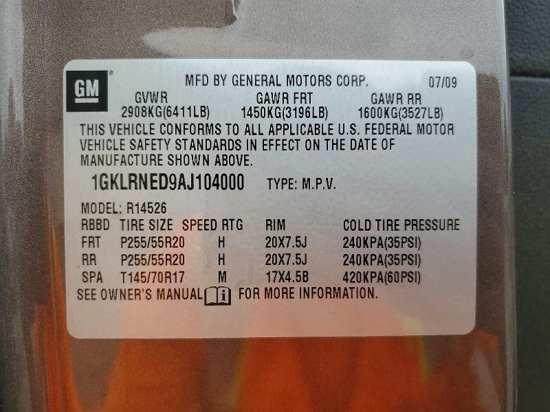2010 Gmc Acadia მანქანა იყიდება აუქციონზე, vin: 1GKLRNED9AJ104000, აუქციონის ნომერი: 62414546