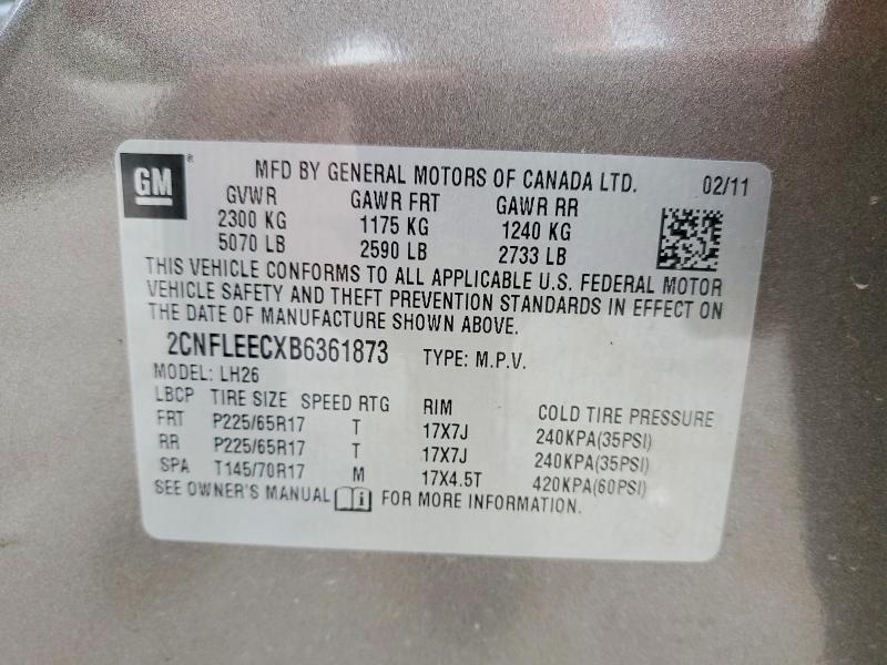 58881366 :رقم المزاد ، 2CNFLEECXB6361873 vin ، 2011 Chevrolet Equinox مزاد بيع