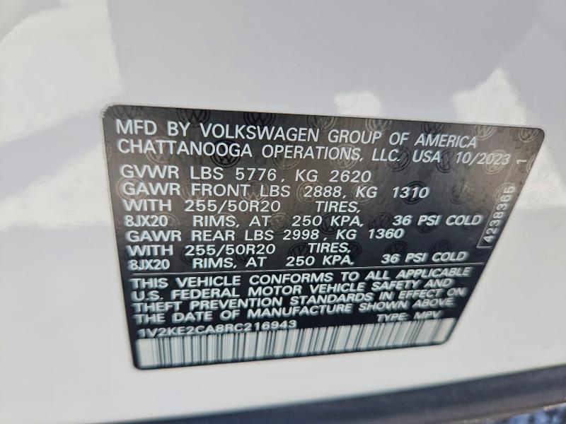 Aukcja sprzedaży 2024 Volkswagen Atlas Cross Sport, vin: 1V2KE2CA8RC216943, numer aukcji: 61974336