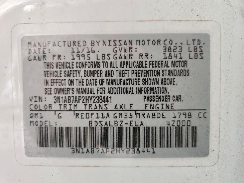 Продаж на аукціоні авто 2017 Nissan Sentra, vin: 3N1AB7AP2HY238441, номер лоту: 60966326
