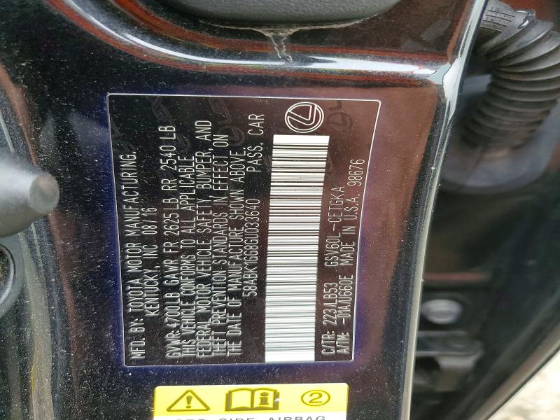 Продажа на аукционе авто 2016 Lexus Es, vin: 58ABK1GG8GU033640, номер лота: 61708646