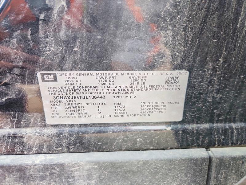 Aukcja sprzedaży 2018 Chevrolet Equinox, vin: 3GNAXJEV6JL106443, numer aukcji: 60502866