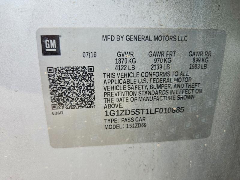 2020 Chevrolet Malibu მანქანა იყიდება აუქციონზე, vin: 1G1ZD5ST1LF010885, აუქციონის ნომერი: 58693466
