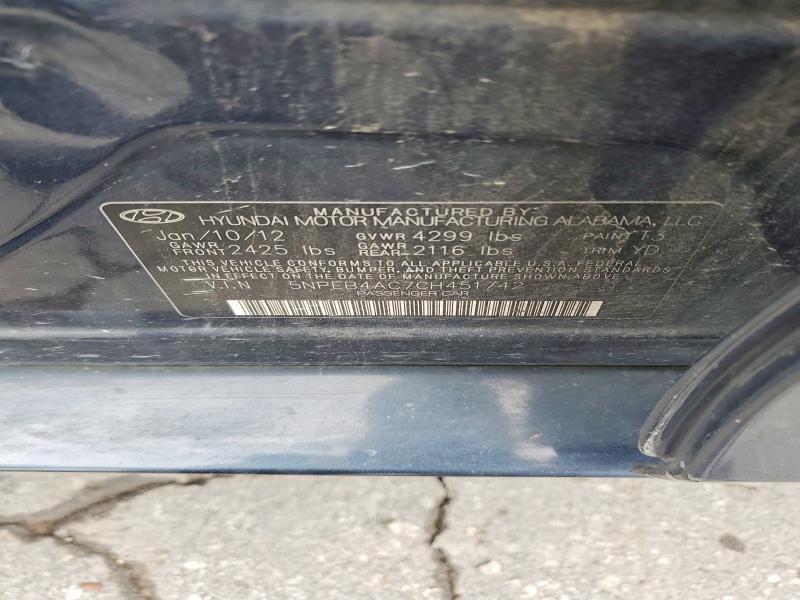 62113906 :رقم المزاد ، 5NPEB4AC7CH451742 vin ، 2012 Hyundai Sonata مزاد بيع