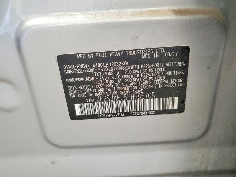 Продаж на аукціоні авто 2017 Subaru Forester, vin: JF2SJAEC5HH585705, номер лоту: 62943196