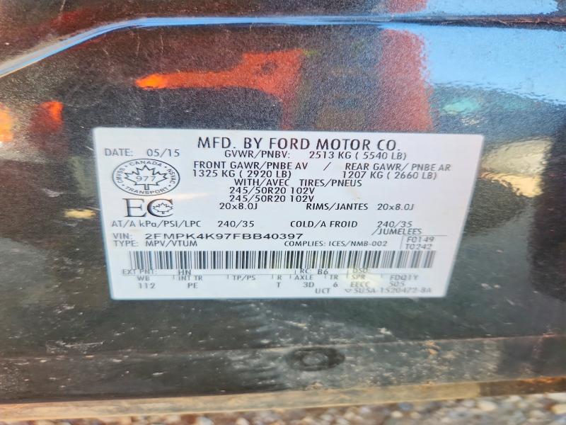 60018326 :رقم المزاد ، 2FMPK4K97FBB40397 vin ، 2015 Ford Edge مزاد بيع
