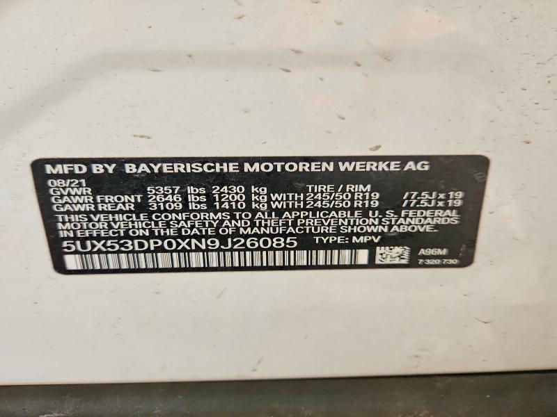 Aukcja sprzedaży 2022 Bmw X3, vin: 5UX53DP0XN9J26085, numer aukcji: 61289436