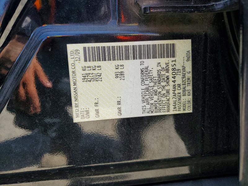 2010 Nissan Altima მანქანა იყიდება აუქციონზე, vin: 1N4AL2AP4AN440851, აუქციონის ნომერი: 60818866