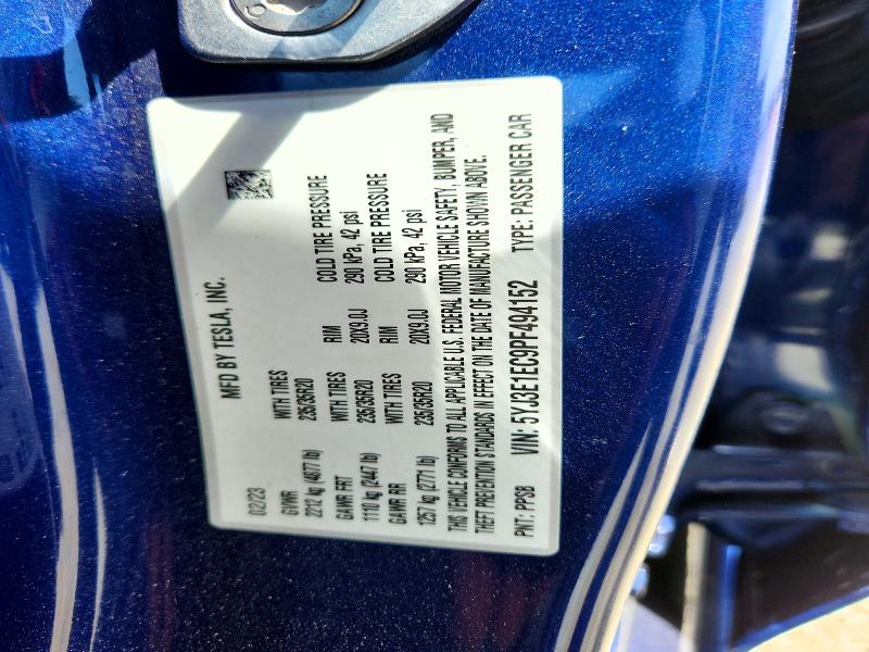 Продаж на аукціоні авто 2023 Tesla Model 3, vin: 5YJ3E1EC9PF494152, номер лоту: 60995136