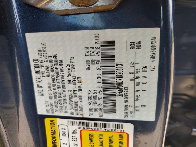 Aukcja sprzedaży 2018 Ford Fusion, vin: 3FA6P0HD7JR206131, numer aukcji: 60878926