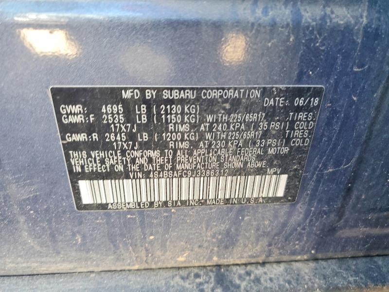 2018 Subaru Outback მანქანა იყიდება აუქციონზე, vin: 4S4BSAFC9J3386312, აუქციონის ნომერი: 61578086