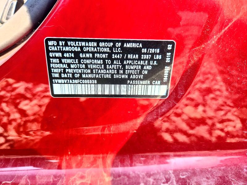 Продаж на аукціоні авто 2015 Volkswagen Passat, vin: 1VWBV7A36FC095938, номер лоту: 61409076