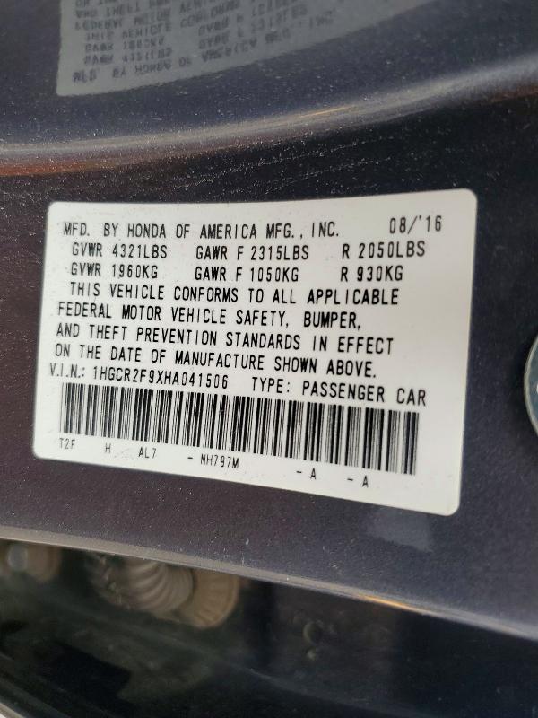 Aukcja sprzedaży 2017 Honda Accord, vin: 1HGCR2F9XHA041506, numer aukcji: 59393846
