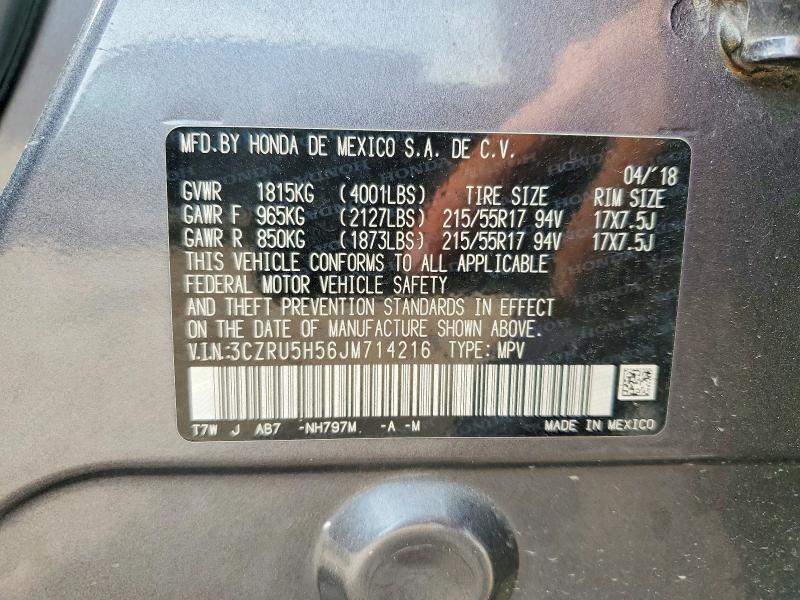 59715156 :رقم المزاد ، 3CZRU5H56JM714216 vin ، 2018 Honda Hr-v مزاد بيع