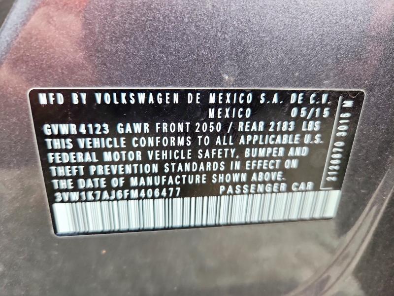 Продажа на аукционе авто 2015 Volkswagen Jetta, vin: 3VW1K7AJ6FM406477, номер лота: 59600696