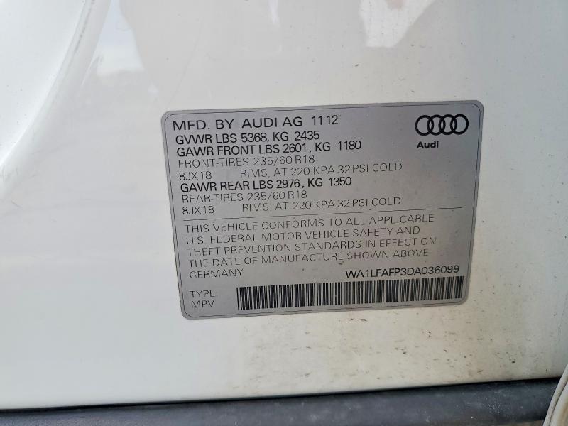 2013 Audi Q5 მანქანა იყიდება აუქციონზე, vin: WA1LFAFP3DA036099, აუქციონის ნომერი: 60245376