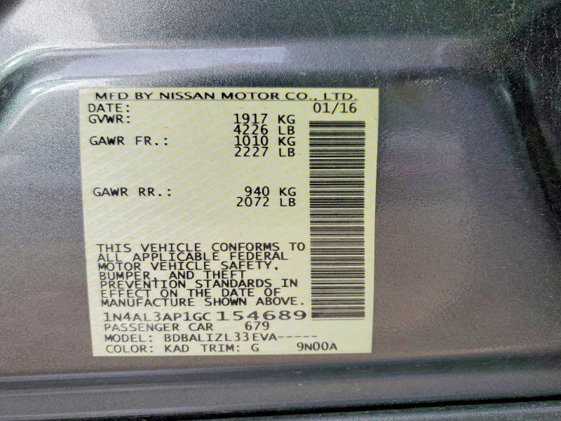61667916 :رقم المزاد ، 1N4AL3AP1GC154689 vin ، 2016 Nissan Altima مزاد بيع