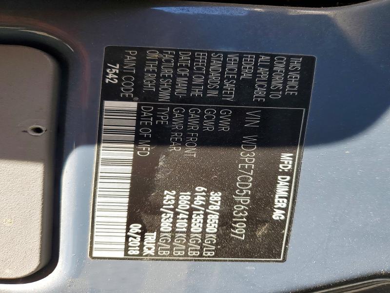 Aukcja sprzedaży 2018 Mercedes-benz Sprinter, vin: WD3PE7CD5JP631997, numer aukcji: 59893456