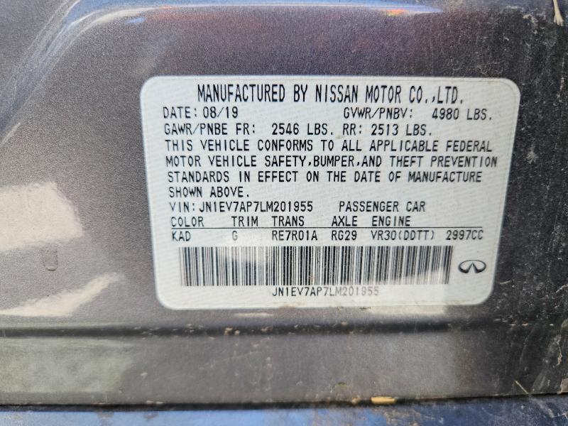 Aukcja sprzedaży 2020 Infiniti Q50, vin: JN1EV7AP7LM201955, numer aukcji: 60230516
