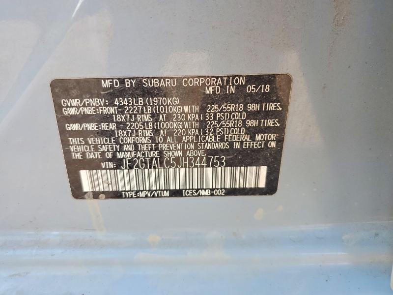 2018 Subaru Crosstrek მანქანა იყიდება აუქციონზე, vin: JF2GTALC5JH344753, აუქციონის ნომერი: 61549716