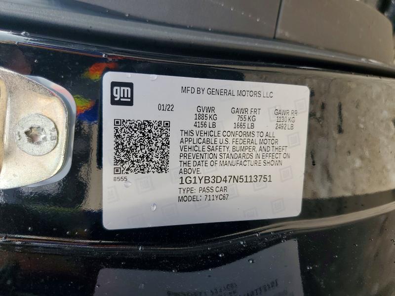 2022 Chevrolet Corvette მანქანა იყიდება აუქციონზე, vin: 1G1YB3D47N5113751, აუქციონის ნომერი: 58484936