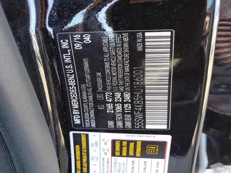 Aukcja sprzedaży 2017 Mercedes-benz C, vin: 55SWF4KB5HU186001, numer aukcji: 61030166