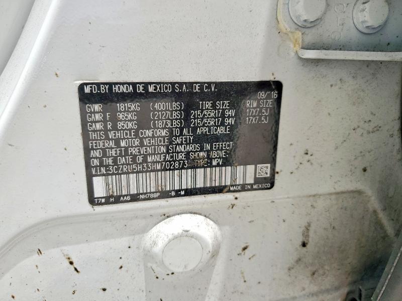 2017 Honda Hr-v მანქანა იყიდება აუქციონზე, vin: 3CZRU5H33HM702873, აუქციონის ნომერი: 61135016