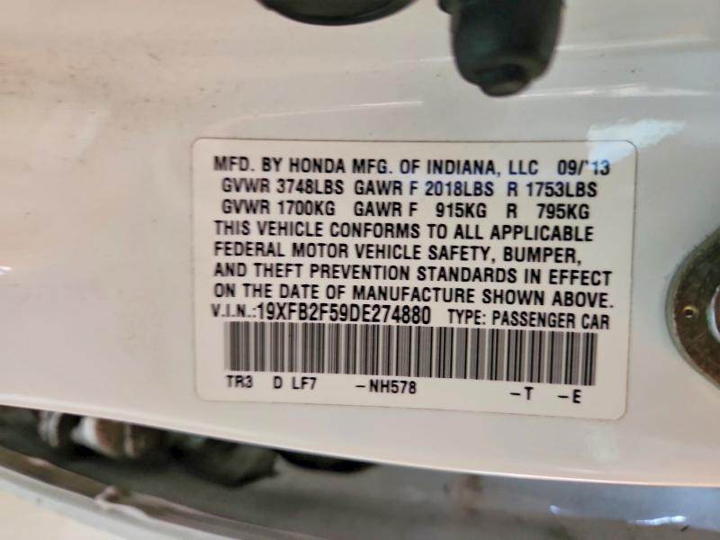 2013 Honda Civic მანქანა იყიდება აუქციონზე, vin: 19XFB2F59DE274880, აუქციონის ნომერი: 60621446