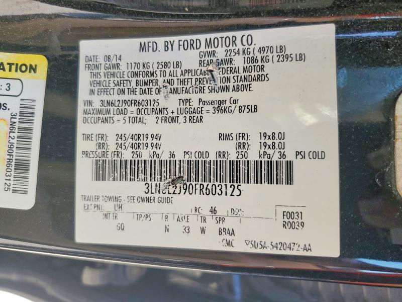 Aukcja sprzedaży 2015 Lincoln Mkz, vin: 3LN6L2J90FR603125, numer aukcji: 60200906
