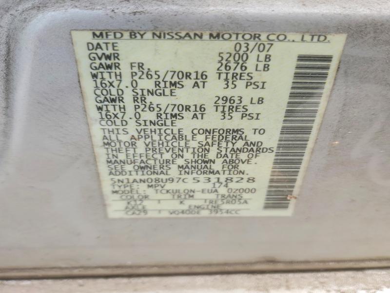 62519656 :رقم المزاد ، 5N1AN08U97C531828 vin ، 2007 Nissan Xterra مزاد بيع