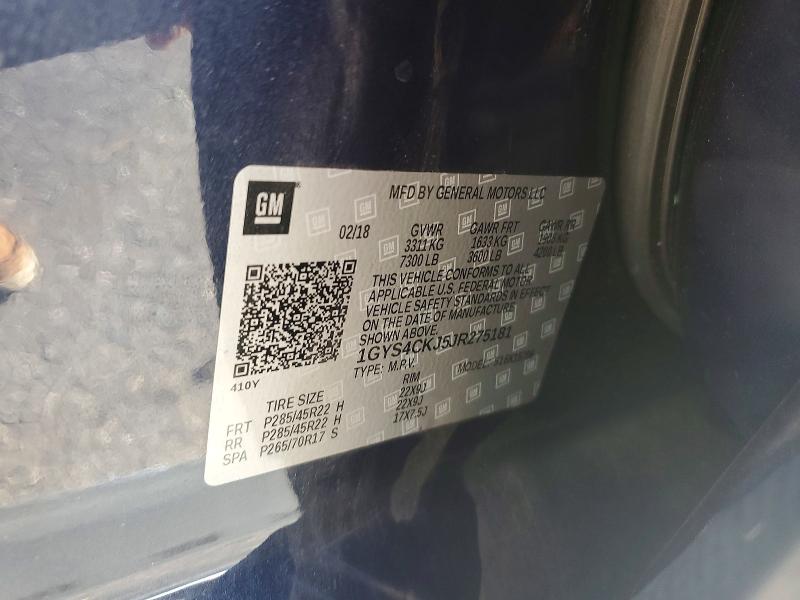 2018 Cadillac Escalade მანქანა იყიდება აუქციონზე, vin: 1GYS4CKJ5JR275181, აუქციონის ნომერი: 62116156