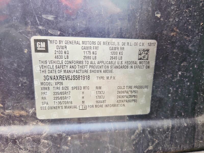 2018 Chevrolet Equinox მანქანა იყიდება აუქციონზე, vin: 3GNAXREV6JS581918, აუქციონის ნომერი: 62967676