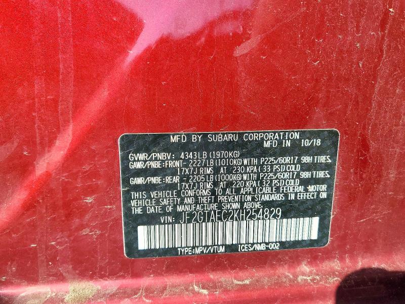 Продаж на аукціоні авто 2019 Subaru Crosstrek, vin: JF2GTAEC2KH254829, номер лоту: 60664806