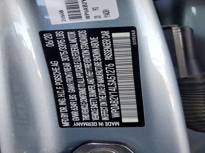 Продажа на аукционе авто 2020 Porsche Taycan, vin: WP0AB2Y14LSA51276, номер лота: 61231306