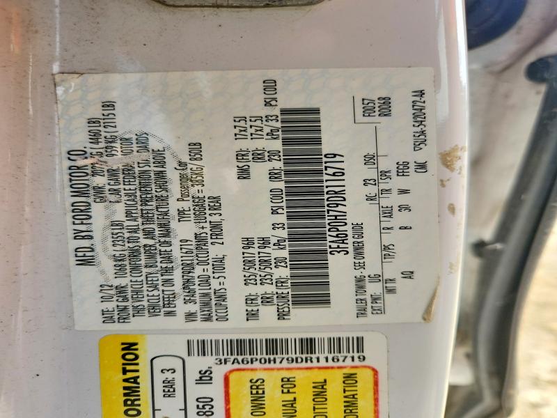 2013 Ford Fusion მანქანა იყიდება აუქციონზე, vin: 3FA6P0H79DR116719, აუქციონის ნომერი: 59819986