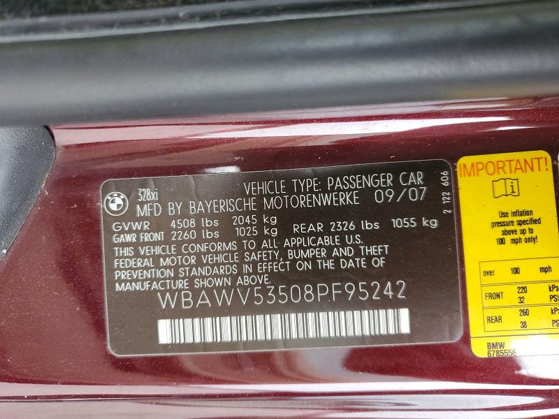Продажа на аукционе авто 2008 Bmw 328, vin: WBAWV53508PF95242, номер лота: 60228606