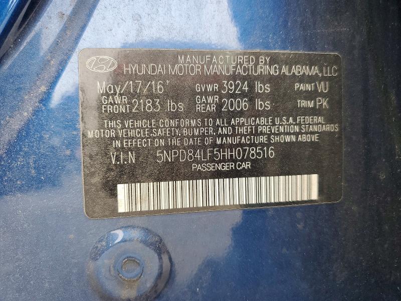 Auction sale of the 2017 Hyundai Elantra, vin: 5NPD84LF5HH078516, lot number: 60313436