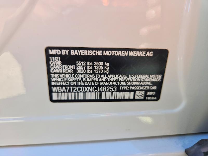 Продажа на аукционе авто 2022 Bmw 740, vin: WBA7T2C0XNCJ48253, номер лота: 62822056