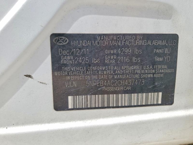 60612546 :رقم المزاد ، 5NPEB4AC2CH437473 vin ، 2012 Hyundai Sonata مزاد بيع