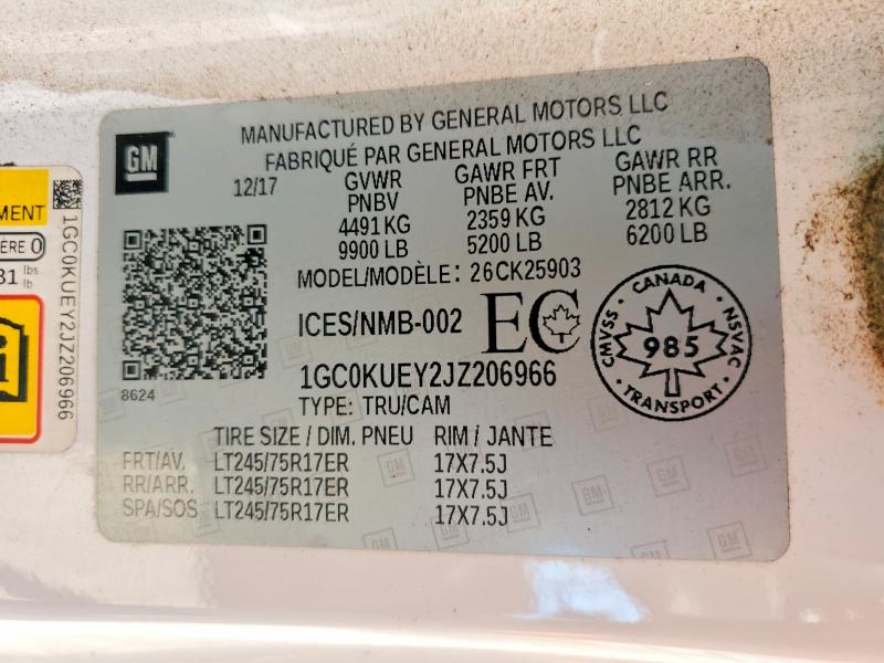 Aukcja sprzedaży 2018 Chevrolet Silverado, vin: 1GC0KUEY2JZ206966, numer aukcji: 57026586