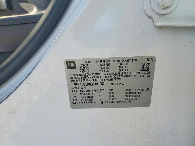 Aukcja sprzedaży 2016 Chevrolet Equinox, vin: 2GNALDEK0G6101982, numer aukcji: 60859356