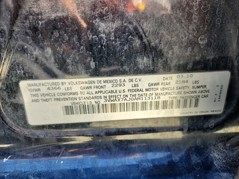 Aukcja sprzedaży 2010 Volkswagen Jetta, vin: 3VWAX7AJ0AM113118, numer aukcji: 62834086