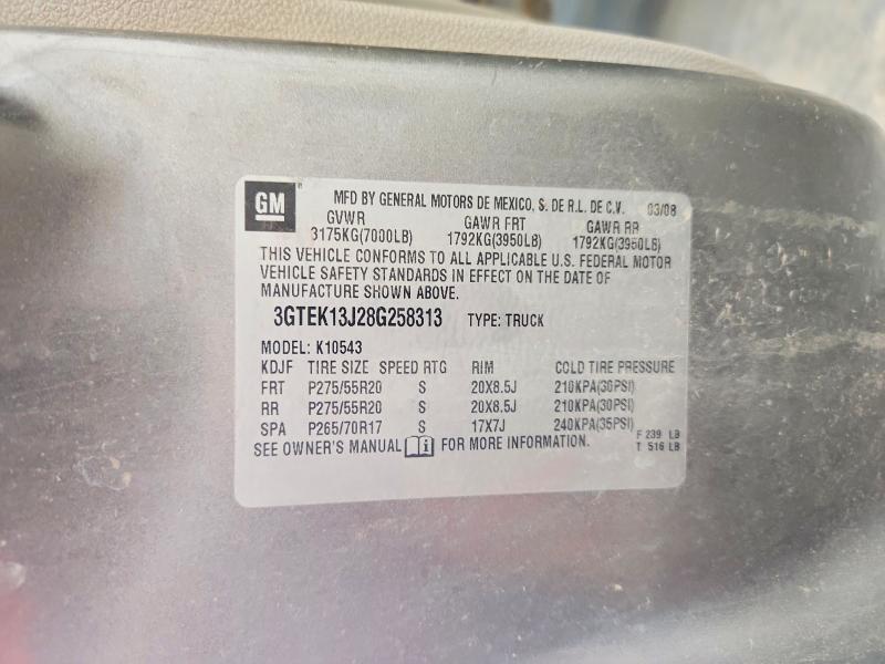 Aukcja sprzedaży 2008 Gmc Sierra, vin: 3GTEK13J28G258313, numer aukcji: 61513396