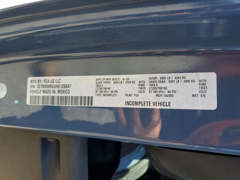 2022 Ram Promaster 3500 მანქანა იყიდება აუქციონზე, vin: 3C7WRVMGXNE126047, აუქციონის ნომერი: 61685986